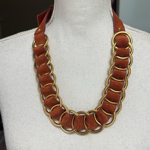 Miu Miu LEATHER Necklacegold tone rings adjustable terra-cotta Bigiottera NWT - Picture 12 of 17